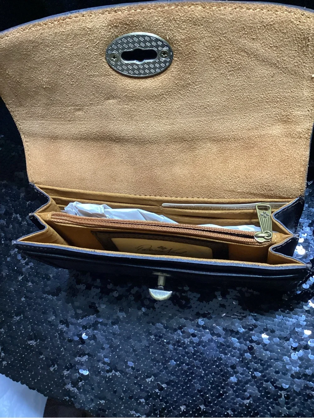 Patricia Nash Brown Croc-Embossed Leather Clutch with Turn-Lock Closure